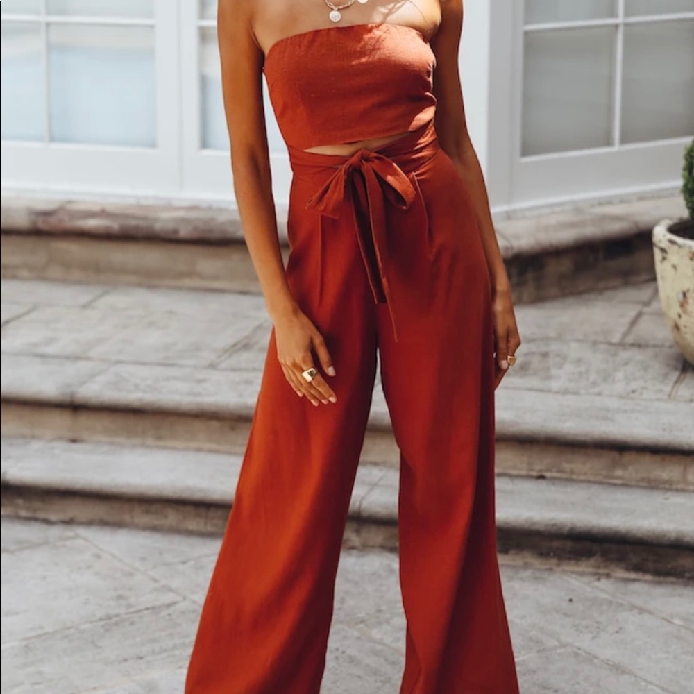 Rust-Orange Hello Molly Strapless Jumpsuit